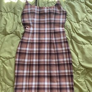 Brown plaid tube dress